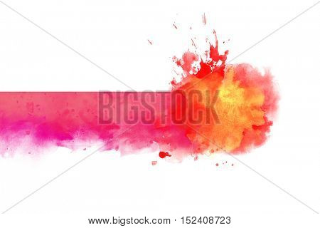 Warm Red watercolor abstract border background with paint splashes,  on wthite