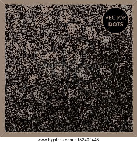 Coffee Engraving Dots Vector Background. Retro Dotted Illustration.