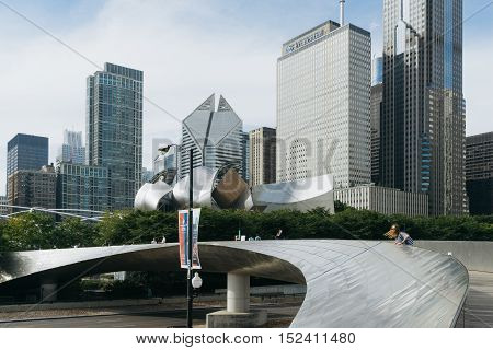 Millennium Park Chicago USA - September 24 2015: Public BP walkway in Millenium park. Millenium Park is one of the parks major attractions.