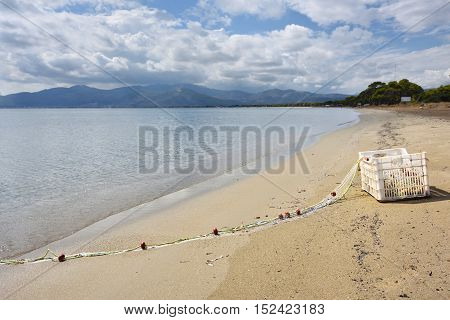 Fishing Net On The Schinias Beach, Marathon, Greece