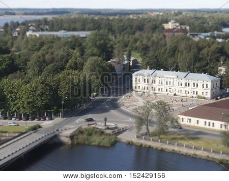 the mouth of the river Vuoksi and the Gulf of Finland in Vyborg. Tilt shift