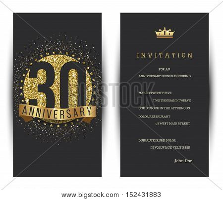 30th anniversary decorated invitation card template. Vector illustration.