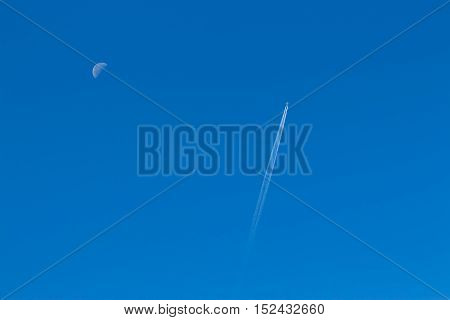 Plane In A Clear Sky, Reversing The Track From Him And Half Moon