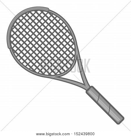 Tennis racket icon. Gray monochrome illustration of tennis racket vector icon for web