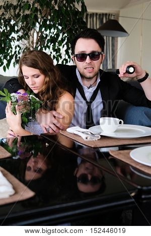 New married couple in a cafe
