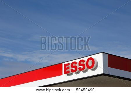 Roros, Norway - September 28, 2015: Detail of the roof at the Esso service station.