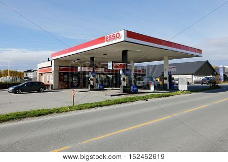 Roros, Norway - September 28, 2015: Norwegian Esso service station in Roros Norway.