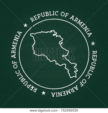 White Chalk Texture Rubber Seal With Republic Of Armenia Map On A Green Blackboard. Grunge Rubber Se