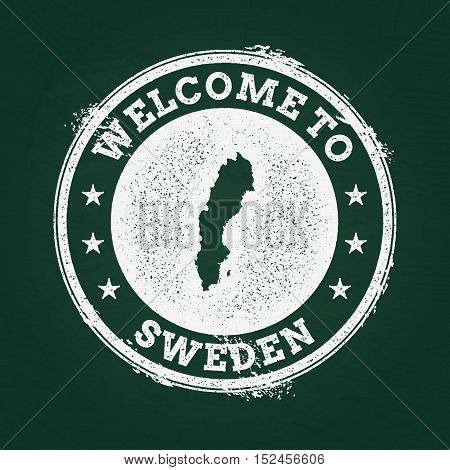 White Chalk Texture Retro Stamp With Kingdom Of Sweden Map On A Green Blackboard. Grunge Rubber Seal