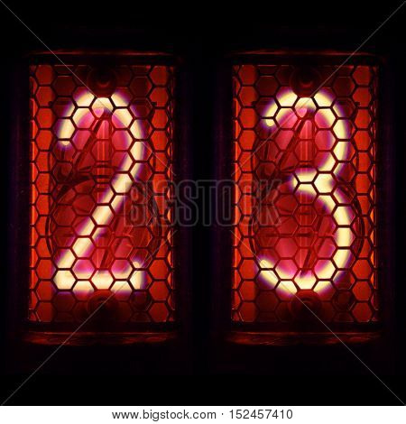 The  Nixie tube indicator of the numbers of retro style.  Digit 2, 3