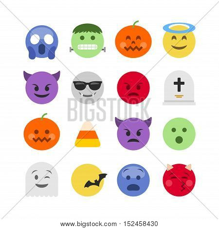 Abstract flat design halloween emoji icon set