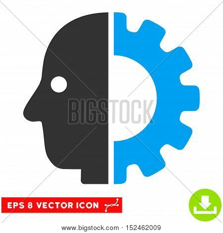 Cyborg Head EPS vector icon. Illustration style is flat iconic bicolor blue and gray symbol on white background.