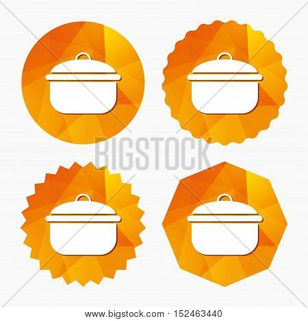 Cooking pan sign icon. Boil or stew food symbol. Triangular low poly buttons with flat icon. Vector