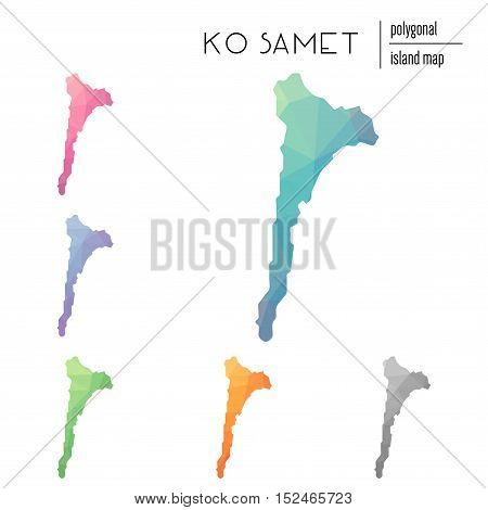 Set Of Vector Polygonal Ko Samet Maps Filled With Bright Gradient Of Low Poly Art. Multicolored Isla