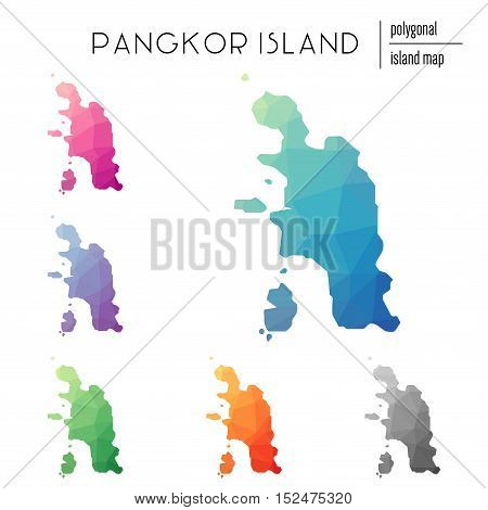 Set Of Vector Polygonal Pangkor Island Maps Filled With Bright Gradient Of Low Poly Art. Multicolore
