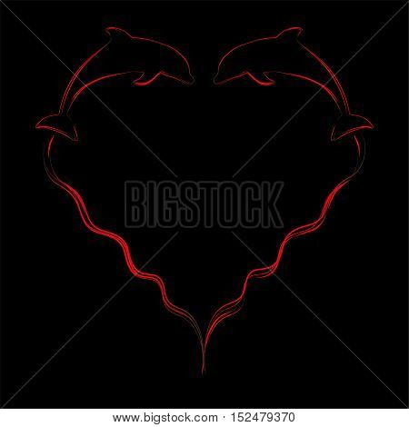 Dolphin Love Heart, Smoke Effect, Vector, Background