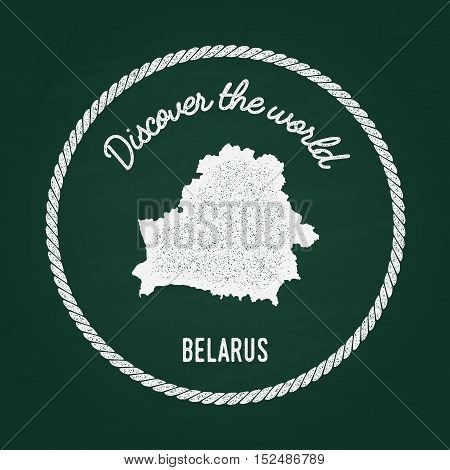 White Chalk Texture Vintage Insignia With Republic Of Belarus Map On A Green Blackboard. Grunge Rubb