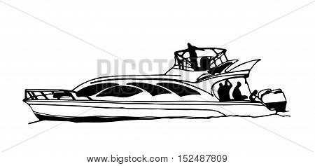 Hand drawn sketch of a fast motorboat or yacht