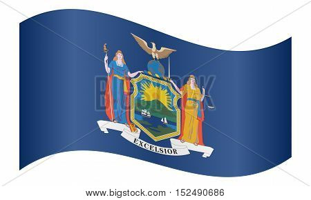 New Yorker official flag symbol. American patriotic element. USA banner. United States of America background. Flag of the US state of New York waving on white background vector
