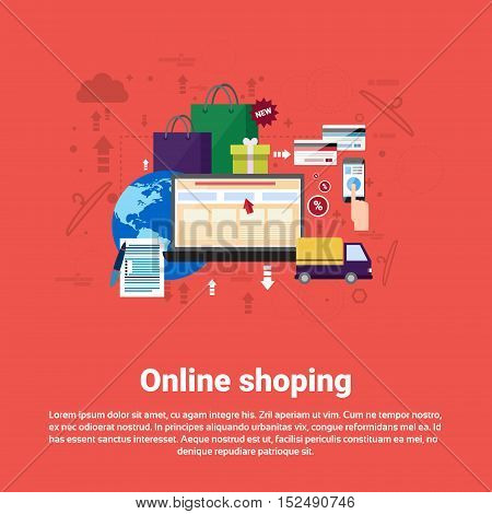 Online Shopping Delivery Transaction Web Banner Flat Vector Illustration