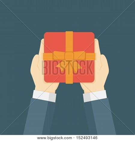Flat Design Illustration Of Hand Holding Gift Box
