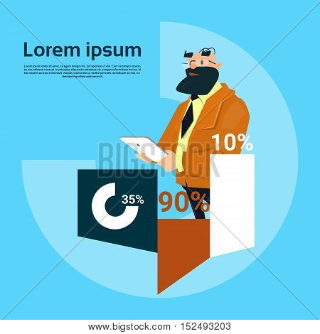 Successful Business Using Tablet Finance Chart Success Analysis Flat Vector Illustration