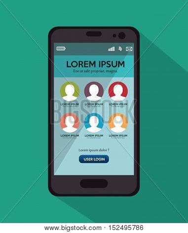 smartphone user loggin green background with shadow vector illustration eps 10