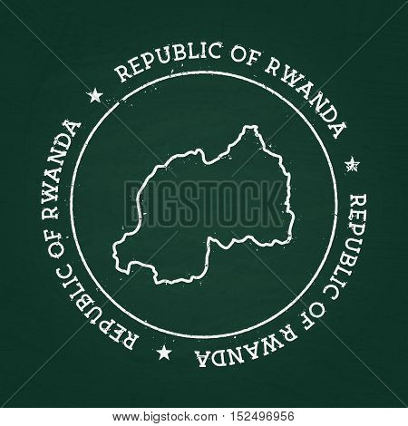 White Chalk Texture Rubber Seal With Republic Of Rwanda Map On A Green Blackboard. Grunge Rubber Sea