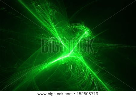 set 7 green glow energy wave. lighting effect abstract background.