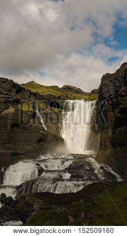 Ofaerufoss waterfall in Eldgja canyon South Iceland