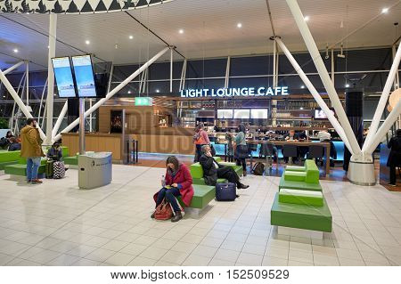 AMSTERDAM, NETHERLANDS - CIRCA NOVEMBER, 2015: Light Lounge Cafe at Schiphol Airport. Amsterdam Airport Schiphol is the main international airport of the Netherlands.