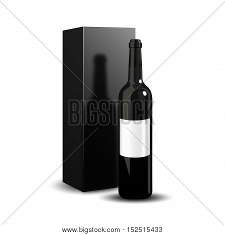 Bottle of wine packaging design. A luxury presentation of red wine. Vector illustration. Dark bottle of wine on white background