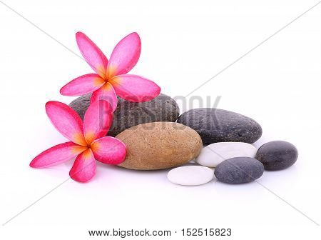 stones with frangipani flower isolated on white