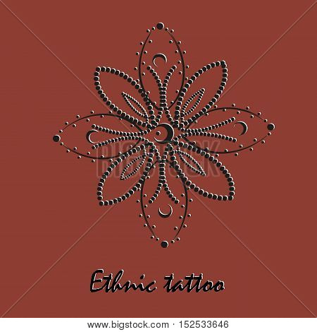 Ethnic ornament for tattoo
Symmetric flower style pointillism month black  high resolution petals point ornament Folk mehendi design author background text vector illustration eps10 stock