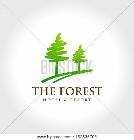 Pine Forest Hotel and Resort. Natural Residence concept symbol