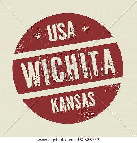 Grunge vintage round stamp with text Wichita Kansas vector illustration
