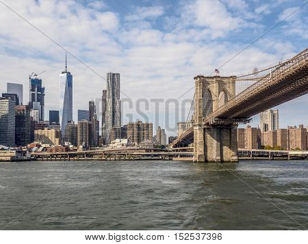 Brooklyn Bridge is a hybrid cable-stayed/suspension bridge in New York City