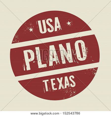 Grunge vintage round stamp with text Plano Texas vector illustration