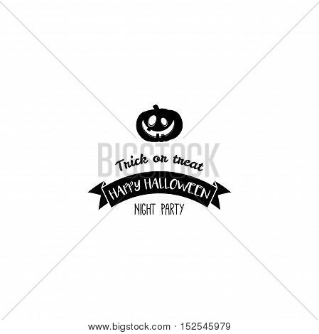 Pumpkin Lantern Silhouette. Trick or Treat. Halloween Party Badge. Postcard Sample. Vector Illustration