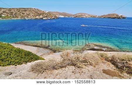 small beach under of Panagia Chrysopigi church Sifnos island Greece
