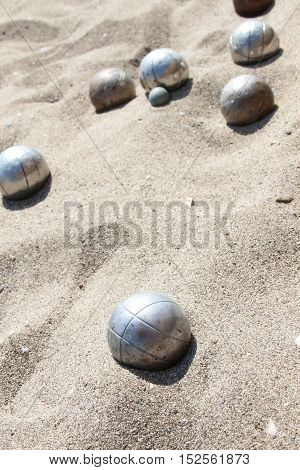 Balls for playing bocce on the sand
