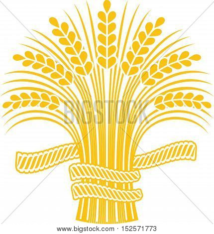Golden ripe wheat sheaf. Vector decorative element brand icon or logo template.