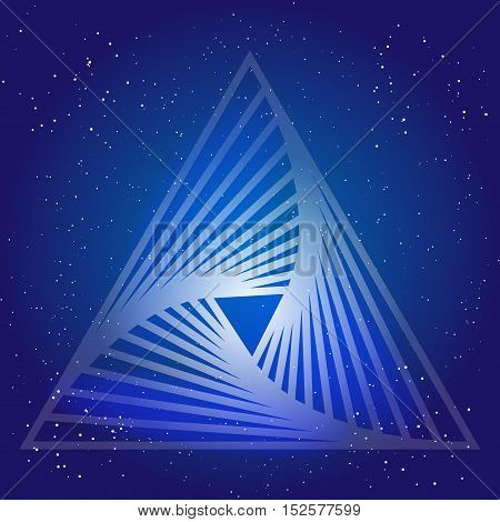 Sacral geometry design with triangle on background of space and stars. Magic symbol