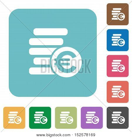 Flat Euro coins icons on rounded square color backgrounds.