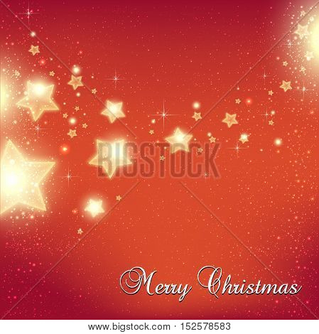 Christmas And New Year stars for celebration on red background with light dots snowflakes. Vector eps illustration. Xmas card