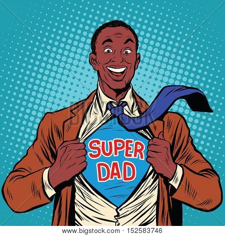 African American joyful super dad, pop art retro vector illustration