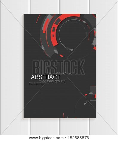 Stock vector brochure in abstract style. Design business templates with red rounds, rectangular shapes on dark gray background for printed materials, elements, web sites, cards, covers, wallpaper