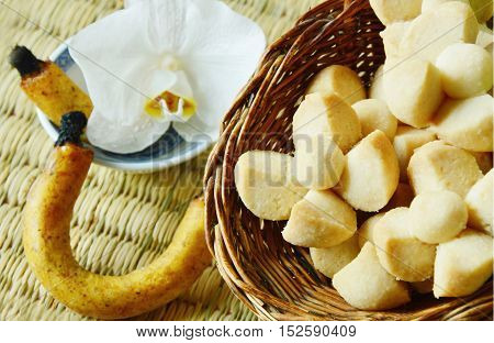 Thai Shortbread Cookies or  Kleeb Lamduan is Thai name.
Thailand dessert and  fragrant or scented candle used for smoking sweetmeats.