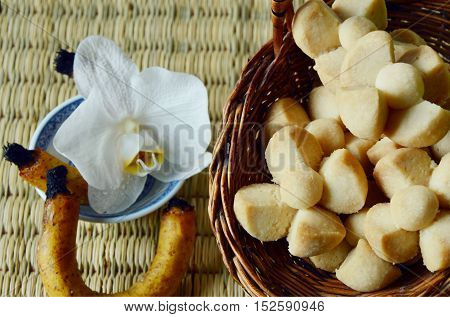 Thai Shortbread Cookies or  Kleeb Lamduan is Thai name.
Thailand dessert and  fragrant or scented candle used for smoking sweetmeats.