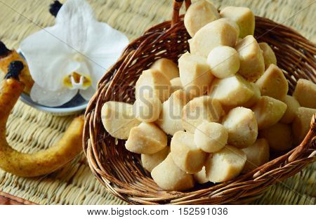 Thai Shortbread Cookies or  Kleeb Lamduan is Thai name.
Thailand dessert and  fragrant or scented candle used for smoking sweetmeats.